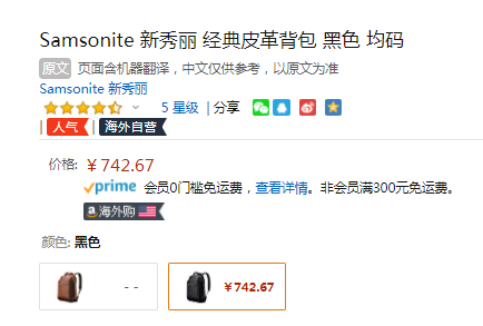 Samsonite 新秀丽 Classic 经典多功能真皮电脑双肩包1260371041新低742.67元