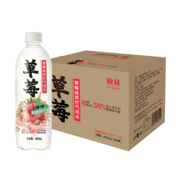 秋林 草莓味苏打气泡水450ml*12瓶*4件93.8元包邮（23.45元/件）