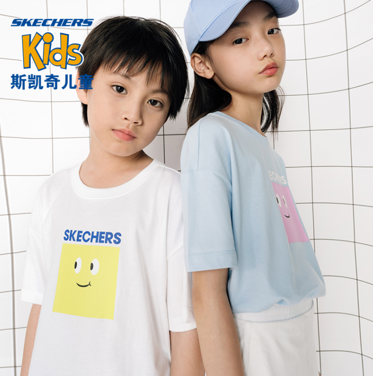 Skechers 斯凯奇 新款男童女童纯棉短袖T恤 （110-160cm） L121K089 11色54.98元包邮（双重优惠）