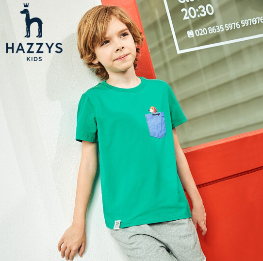Hazzys 哈吉斯 男童纯棉短袖T恤 （110-165cm）3色75元包邮（需领券）