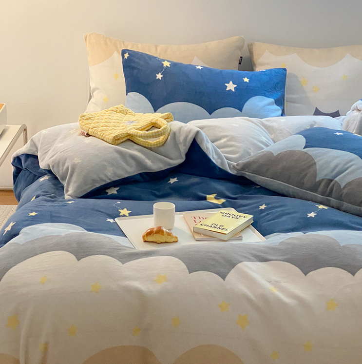 Dohia 多喜爱 牛奶绒加厚保暖床上四件套 繁星入梦 1.2-1.8米床187.67元起包邮（双重优惠）
