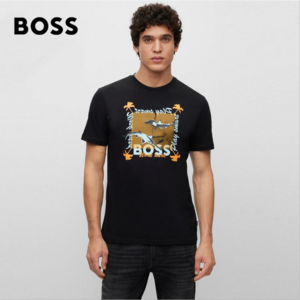 BOSS HUGO BOSS 雨果·博斯 Teeshark 2023春新款男士纯棉印花短袖T恤 50491716