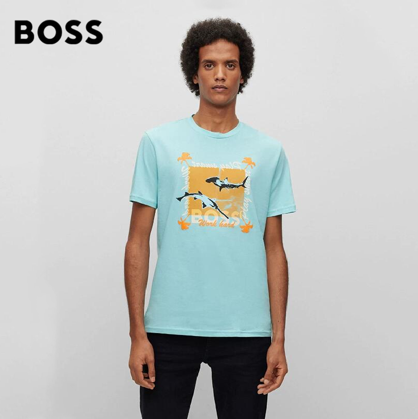 BOSS HUGO BOSS 雨果·博斯 Teeshark 2023春新款男士纯棉印花短袖T恤 50491716246.74元（天猫680元）