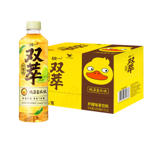 统一 双萃  鸭屎香风味柠檬茶饮料 500ml*15瓶*3件66.8元（22.27元/件）