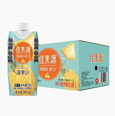 佳果源 100%NFC菠萝汁 330ml*12瓶70.85元包邮（5.9元/瓶）