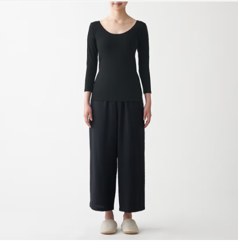 MUJI 無印良品 女士U領(lǐng)八分袖純棉打底衫 69AD435新低33.93元包郵