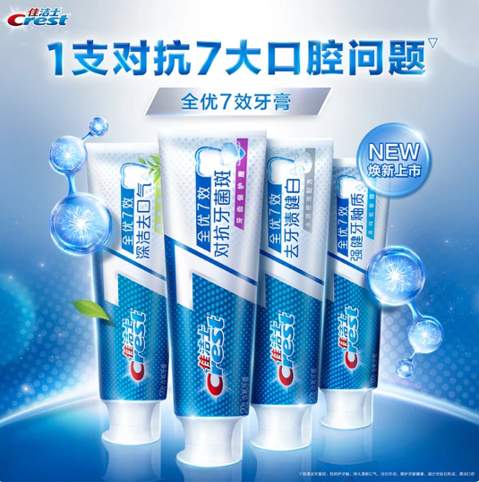 Crest 佳潔士 全優(yōu)7效牙膏套裝 共540g（180g*3支）24.9元包郵（8.3元/支）