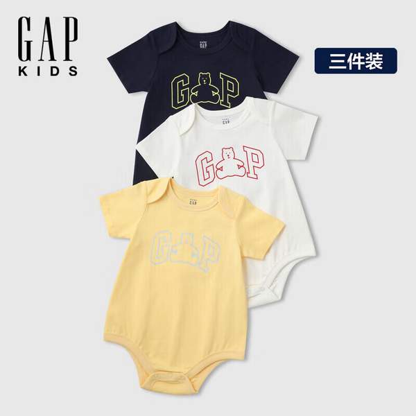 Gap 蓋璞 2025新款寶寶純棉小熊短袖連體衣 687137 3件裝89元包郵
