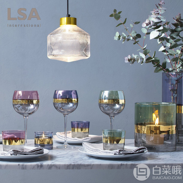 LSA International Bangle系列 镀金三拼彩色 玻璃高脚红酒杯 BN06 525ml*2个225.86元
