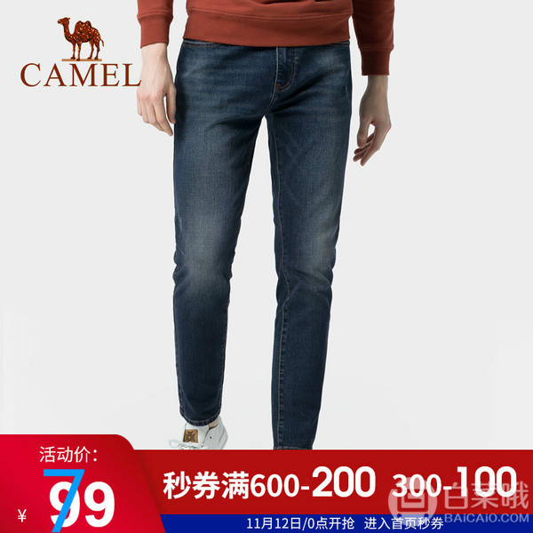 CAMEL 骆驼 男士 弹力宽松 加绒牛仔裤79元包邮（需领券）