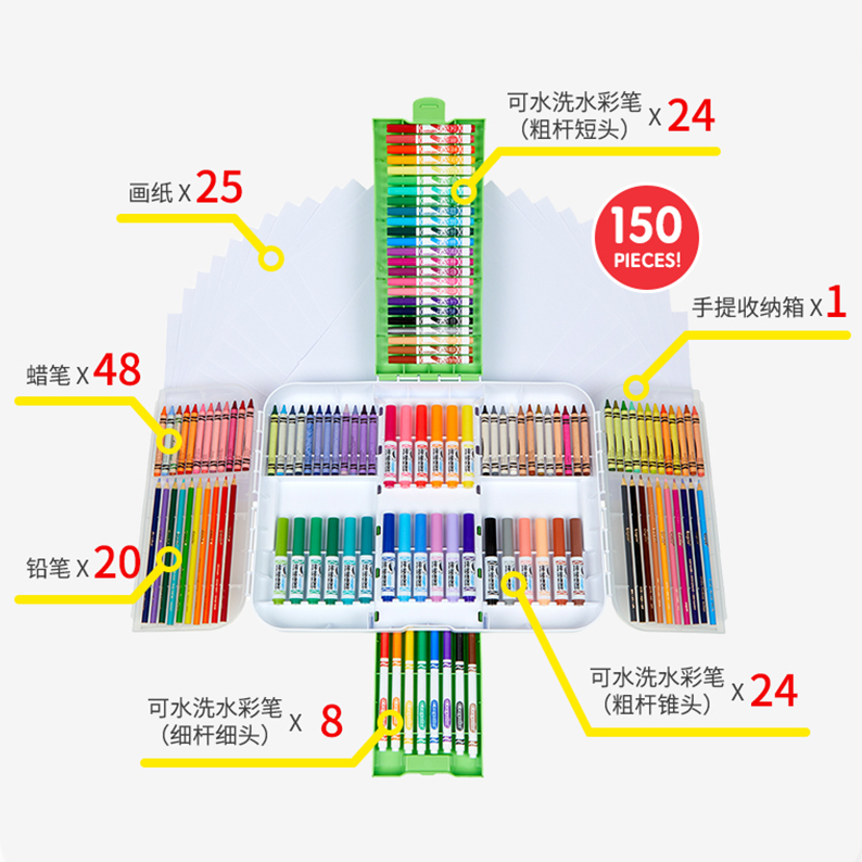 Crayola 绘儿乐 色彩多重奏可水洗150件套礼盒（124支笔+25张画纸+收纳盒）139元包税包邮（双重优惠）