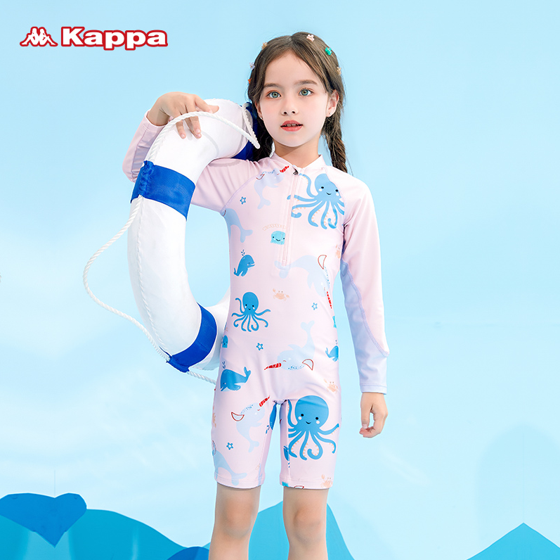 Kappa 卡帕 2022年夏新款 女童印花长袖防晒连体泳衣 KP2150025新低49.9元包邮（需领券）