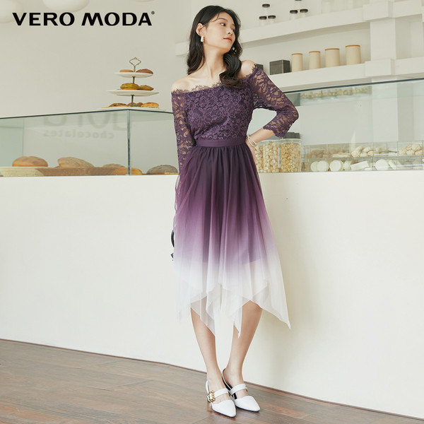 19日10点，Vero Moda 一字领蕾丝渐变连衣裙 32017C543169元包邮