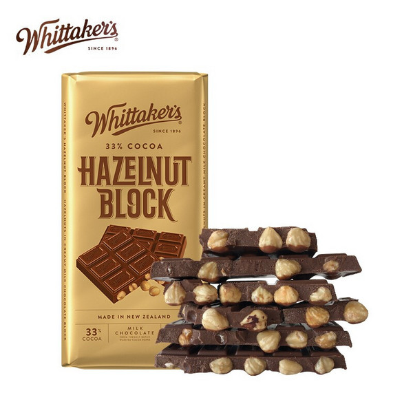 新西兰进口，Whittaker's 惠特克 榛果仁巧克力大排块 多口味 200g新低19.9元包邮（需领券）