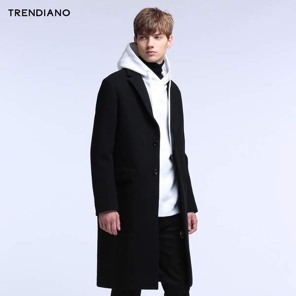 trendiano新男装冬装潮休闲字母拼色长款羊毛呢料外套3hc4343950 438