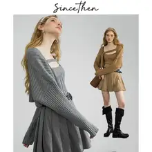   		SinceThen 从那以后 女士法式小香风针织套装毛衣开衫外套+吊带 199元 包邮 		