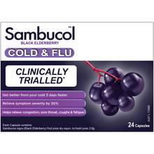   		Sambucol 澳洲进口Sambucol小黑果黑接骨木莓成人保健增免疫力感冒胶囊24粒 98.6元 		