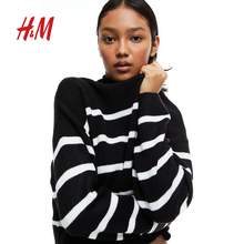   		H&M HM女装毛针织衫2024秋季保暖罗纹圆领时髦洋气长袖套衫1161768 70元 		