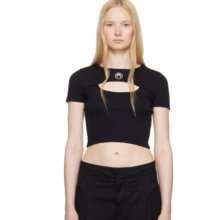   		Marine Serre 黑色 Moon Logo Ribbed Jersey Cut-Out T 恤 7.3折 $142（约1027.17元） 		