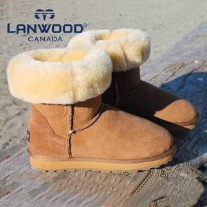 加拿大Lanwood 澳洲美利奴羊皮毛一体 情侣款中筒雪地靴 多色