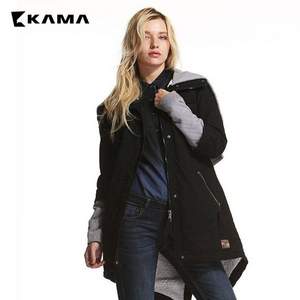 线下实体有售，KAMA卡玛 女士美式休闲修身中长款棉服外套 2色
