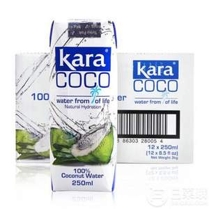 印尼进口，kara 佳乐 天然椰子水 250ml*12盒 *2件