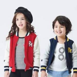 日本超高人气童装品牌，petit main 2019春新款男女童摇粒绒棒球衫 两色