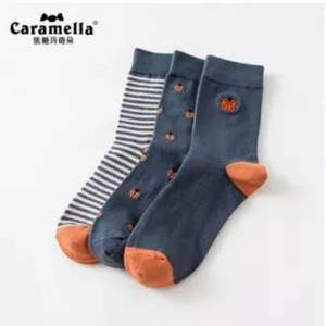 CARAMELLA 男士秋冬季纯棉中筒长袜3双