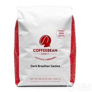 Coffee Bean Direct 黑色巴西桑托斯 深度烘焙 全豆咖啡5磅（2267g）