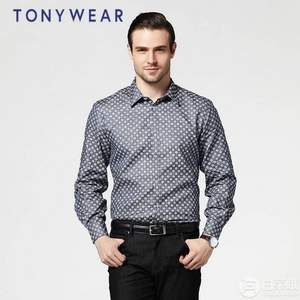 Tommy Hilfiger制造商，TONY WEAR 汤尼威尔 男士商务休闲全棉井字格长袖衬衫