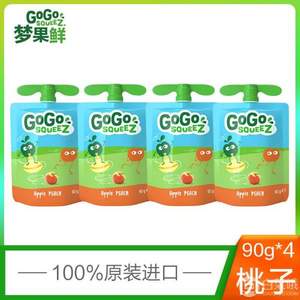 法国进口 GoGo SqueeZ 梦果鲜 桃子苹果泥/草莓水果泥90g*4袋