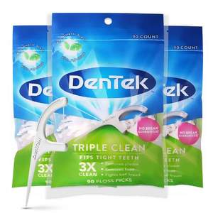 美國進口，德泰克 DenTek 薄荷味圓線超細牙線棒 90支*3包 送牙線盒