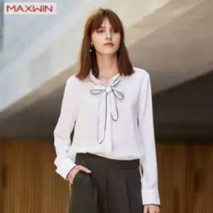 优衣库制造商，Maxwin 马威 2019年春款女式长袖优雅雪纺衬衫 2色