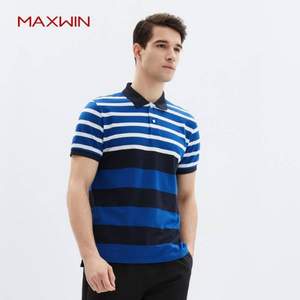 优衣库制造商，Maxwin 马威 男士条纹短袖Polo衫 三色