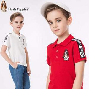 19年新款，Hush Puppies 暇步士 男童纯棉字母织带短袖POLO衫（105~170码） 3色