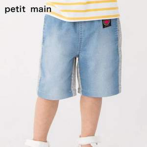 日本超高人气童装品牌，petit main 儿童拼接牛仔短裤