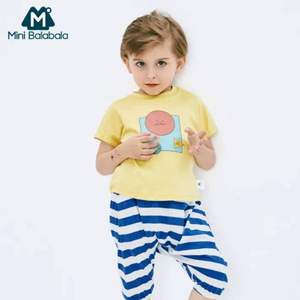 Mini Balabala 2019夏季新款休閑兩件套條紋套裝 2色