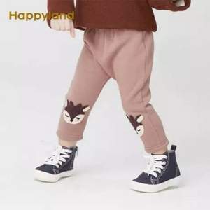 韩国TOP童装品牌，Happyland 2019秋季新款男女童卡通刺绣加绒针织裤 2色