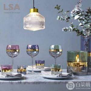 LSA International Bangle系列 镀金三拼彩色 玻璃高脚红酒杯 BN02 525ml*2个 