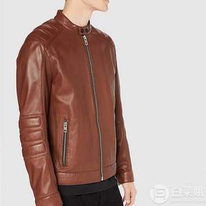 <span>手慢無！</span>Boss Orange 橙標 Jagson1 男士立領(lǐng)絎縫格紋羊皮夾克 L碼