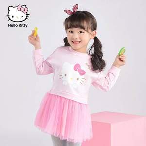Hello Kitty  中小童洋气拼接网纱公主裙长袖连衣裙 2色