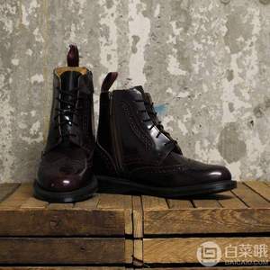 码全新低，Dr. Martens 马丁大夫 Delphine Red Arcadia 6孔布洛克雕花侧拉链马丁靴