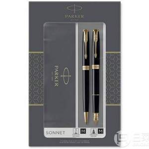 再降！Parker 派克 Sonnet 卓尔系列 23K镀金磨砂黑杆金夹 钢笔+宝珠笔 礼盒套装