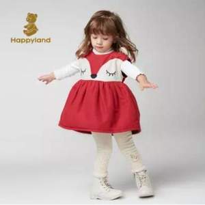 韓國TOP童裝品牌，Happyland 2019秋冬新款女童可愛小狐貍刺繡背心連衣裙 2色
