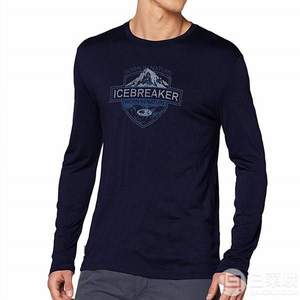 Icebreaker 男士戶外休閑速干長(zhǎng)袖印花T恤 90%美利奴羊毛含量