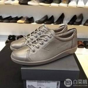 UK3.5/4码，ECCO 爱步 Soft 2.0 柔酷2号 女士真皮系带板鞋206503