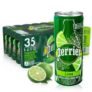 法国进口，Perrier 巴黎水 青柠味 气泡矿泉水 250ml*35罐*3件