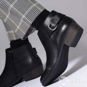 US7.5/8码，Clarks 其乐 Addiy Kara 女士真皮粗跟短靴