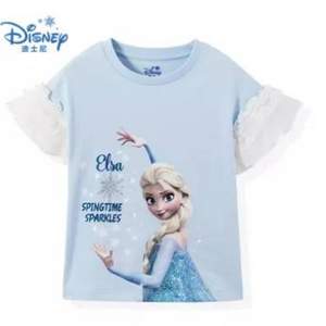 迪士尼 夏季新品 冰雪奇缘喇叭短袖女童公主打底衫（110~150码） 2色