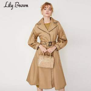 Lily Brown 莉莉布朗 皮革滚边翻领收腰风衣 LWFC194010 3色